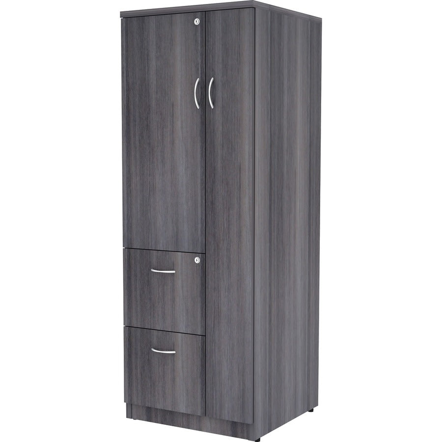 Lorell Essentials/Revelance Tall Storage Cabinet - 65.6" Height x 23.6" Width x 23.6" Depth - Total Drawer(s): 2 - 2 Shelve(s) - Material: Medium Density Fiberboard (MDF), Particleboard - Finish: Weathered Charcoal - Abrasion Resistant - 1 Each
