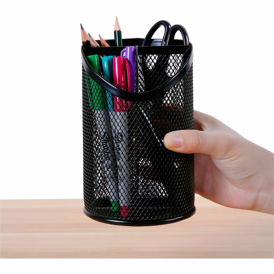 Lorell Mesh Desktop Organizer - 6.10" Height x 4.10" Width x 4.10" Length - Desktop - Durable, Snag Proof - Black - Metal - 1 Each