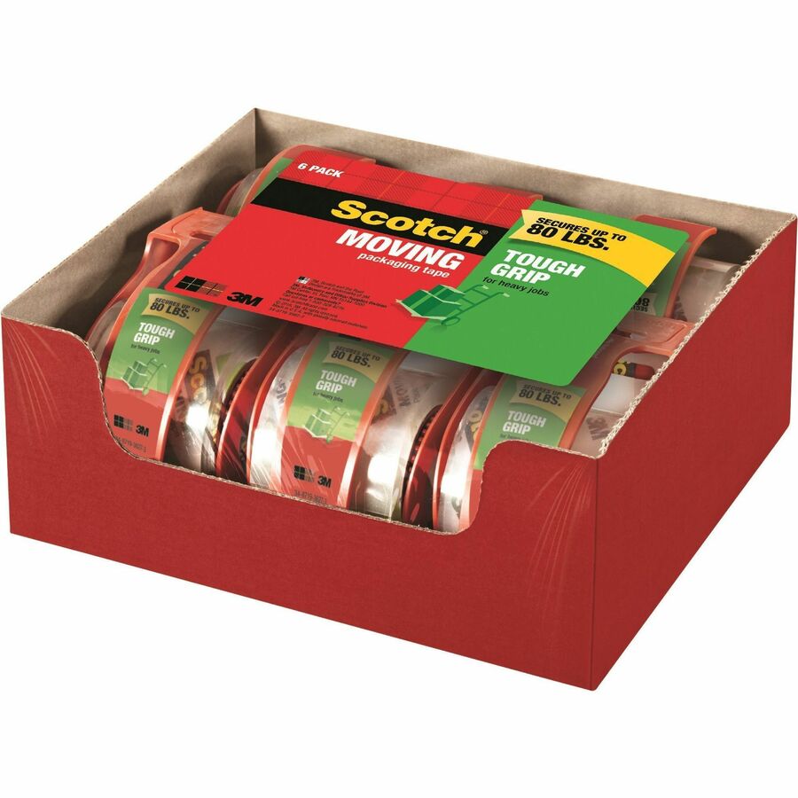 Scotch Tough Grip Moving Packaging Tape - 22.20 yd Length x 1.88" Width - Clear - Fiber - Dispenser Included - 1 Pack