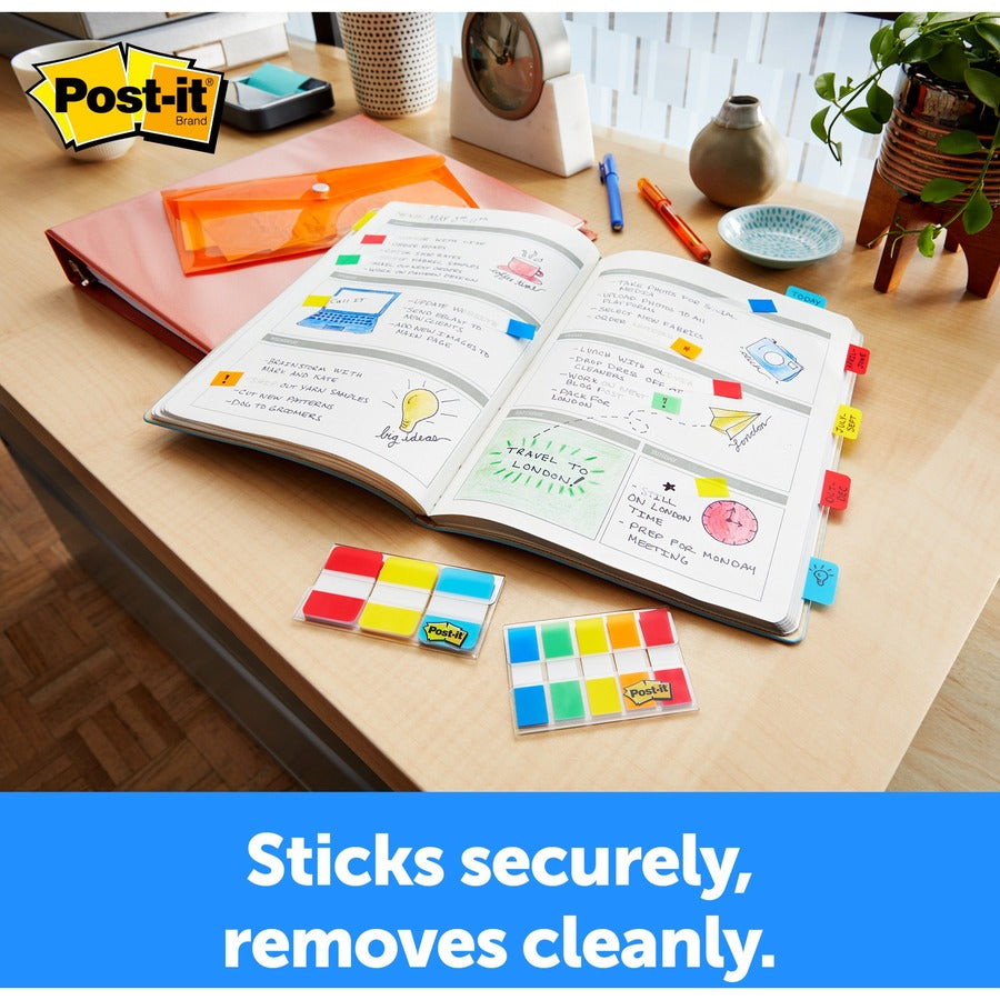 Post-it&reg; Easy Dispenser Tabs - 40 Tab(s) - 0.63" Tab Width - Self-adhesive - Yellow, Red, Green, Blue Tab(s) - 1 Pack