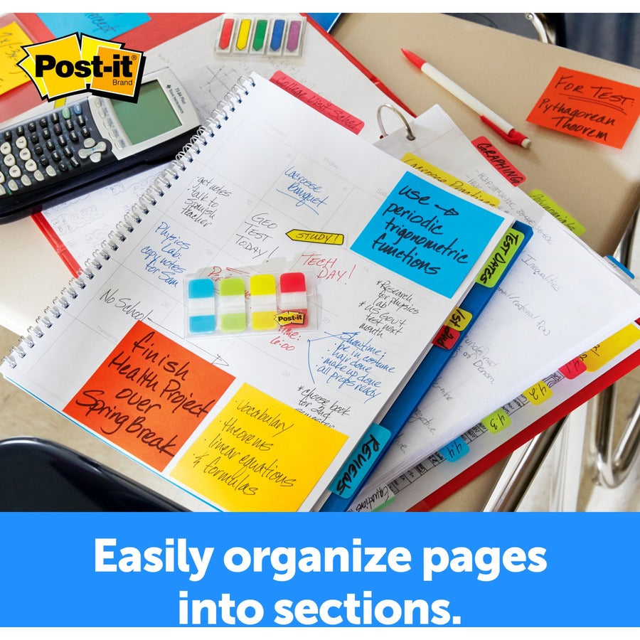 Post-it&reg; Easy Dispenser Tabs - 40 Tab(s) - 0.63" Tab Width - Self-adhesive - Yellow, Red, Green, Blue Tab(s) - 1 Pack