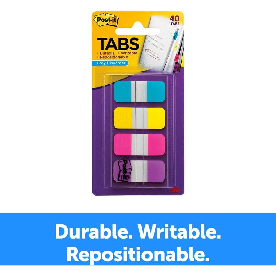 Post-it&reg; Easy Dispenser Tabs - 40 Tab(s) - 0.63" Tab Width - Self-adhesive - Pink, Purple, Yellow, Blue Tab(s) - 1 Pack
