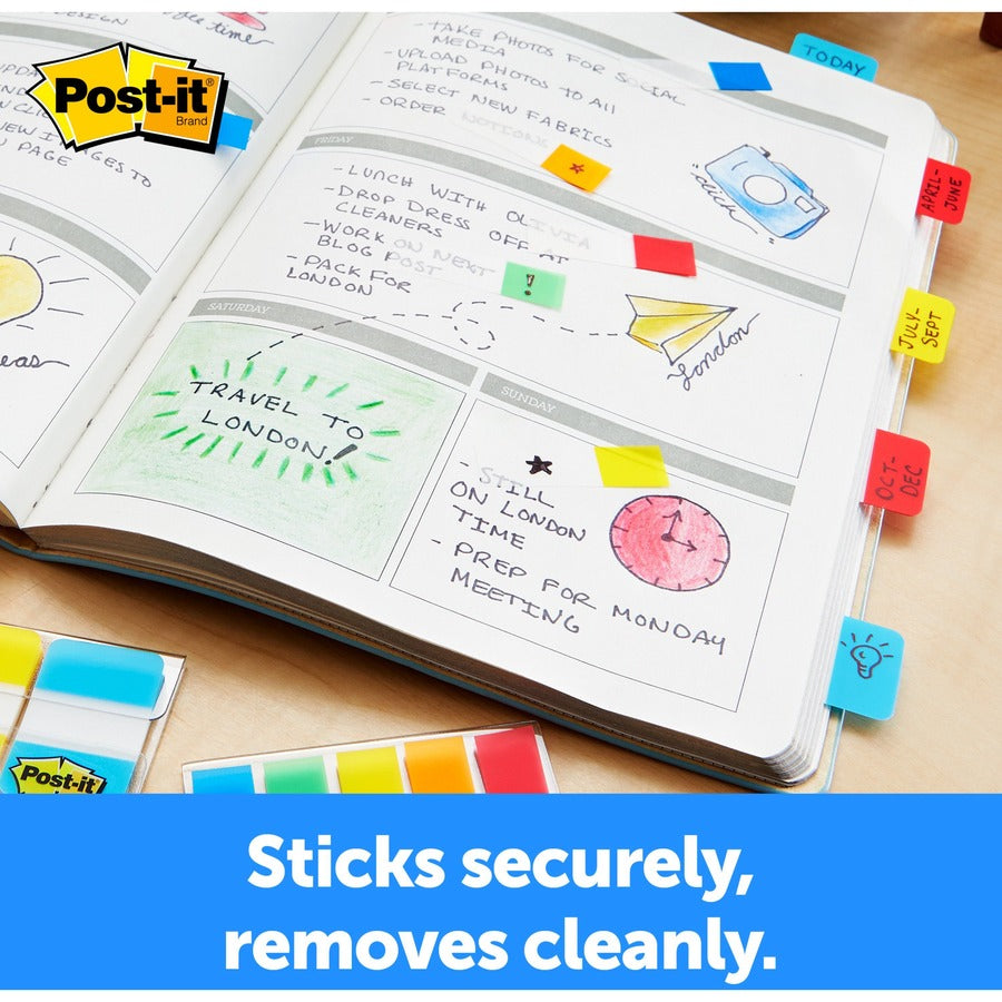 Post-it&reg; Easy Dispenser Tabs - 40 Tab(s) - 0.63" Tab Width - Self-adhesive - Pink, Purple, Yellow, Blue Tab(s) - 1 Pack