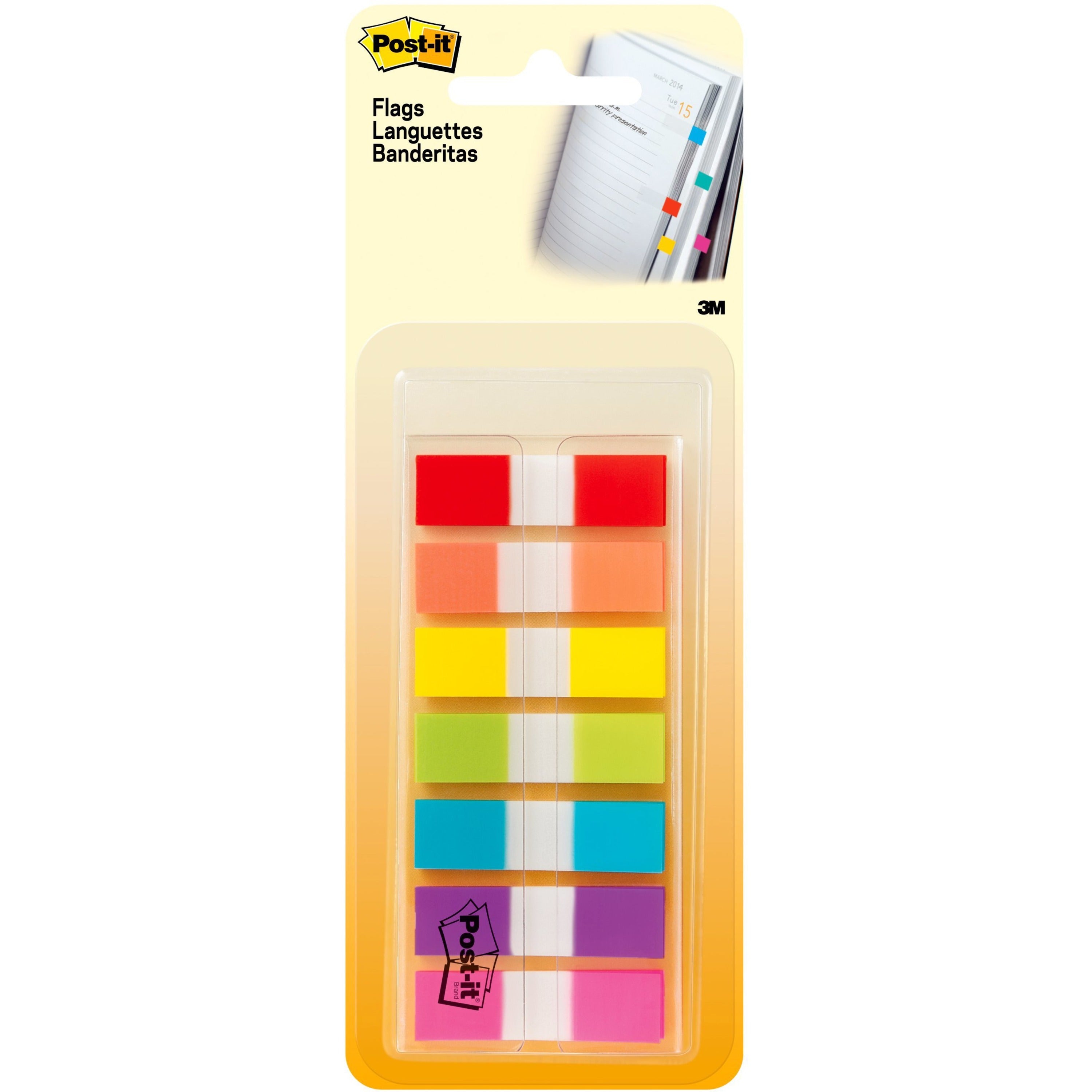 1/2" Flag/Note Width x 1 3/4" Flag/Note Length - Red, Orange, Yellow, Green, Blue, Purple, Pink - Self-stick - 1 Pack