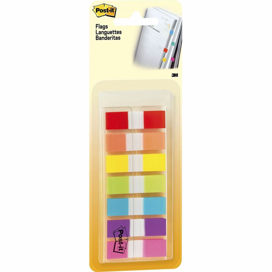 1/2" Flag/Note Width x 1 3/4" Flag/Note Length - Red, Orange, Yellow, Green, Blue, Purple, Pink - Self-stick - 1 Pack