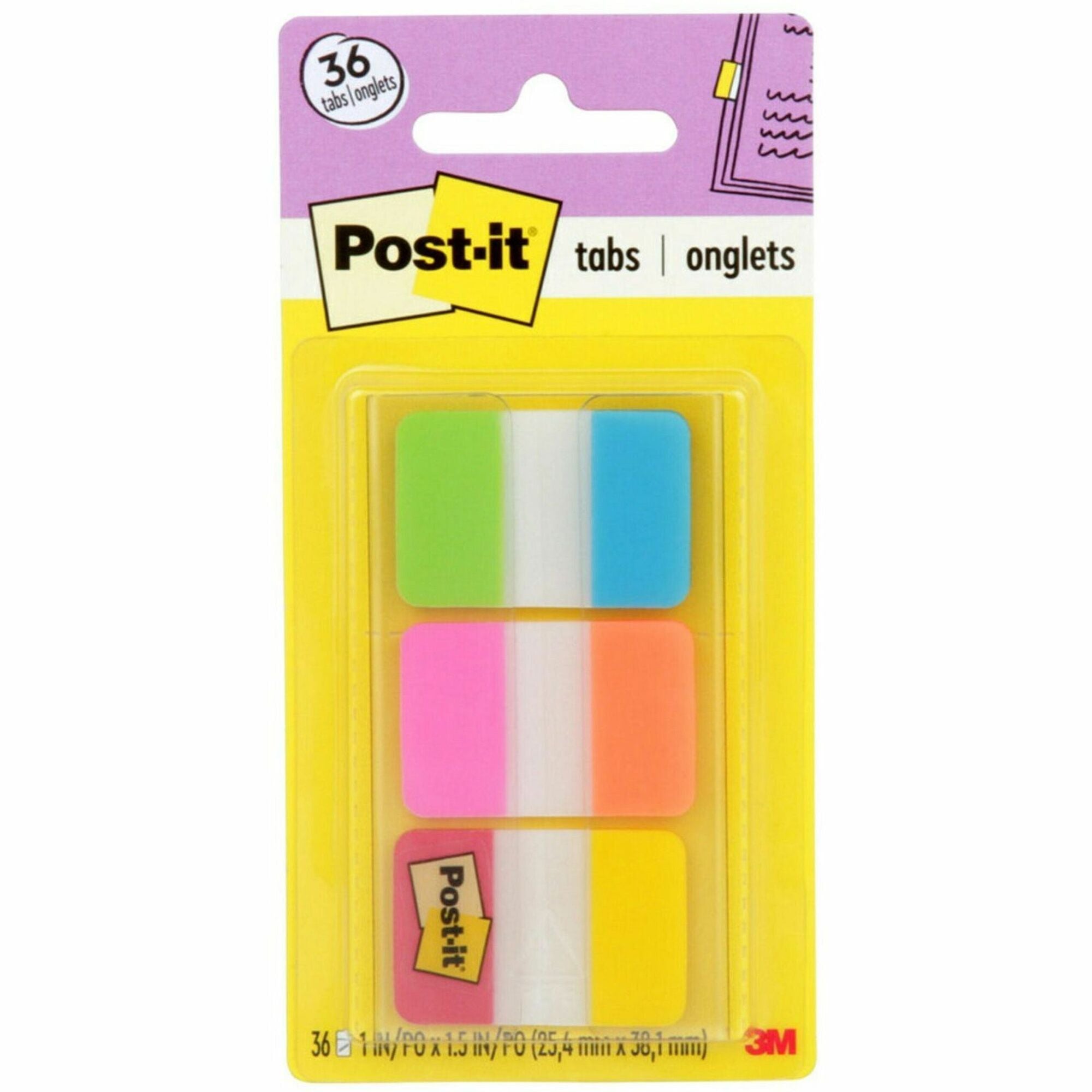 36 Tab(s) - 1" Tab Height x 1.50" Tab Width - Self-adhesive - Green Poly, Orange, Red, Yellow, Pink, Blue Tab(s) - 36 / Pack