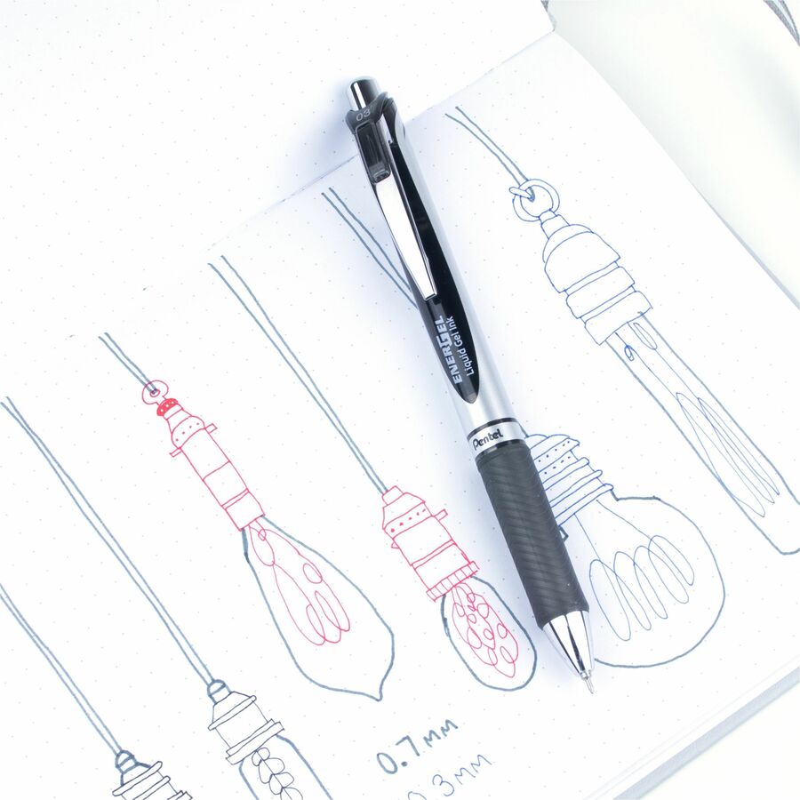 Pentel Deluxe RTX Retractable Pens - 0.3 mm Pen Point - Refillable - Retractable - Black Ink - Gel-based - 1 Dozen