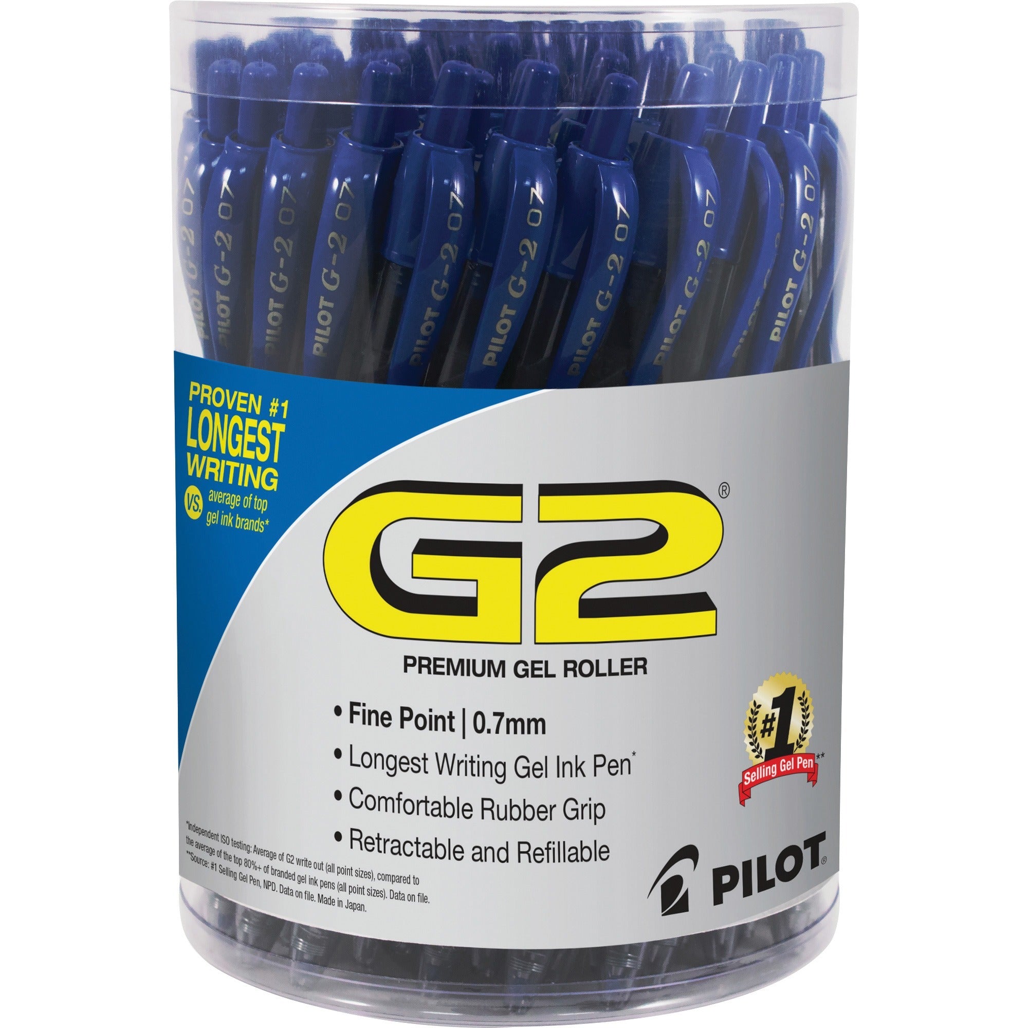 0.7 mm Fine, Medium Pen Point - Refillable - Retractable - Blue Ink - Gray, Silver Barrel - 36 / Pack