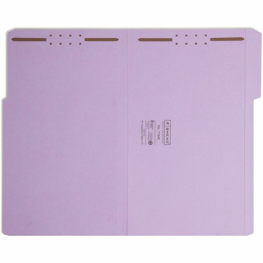 Smead 1/3 Tab Cut Legal Recycled Fastener Folder - 8 1/2" x 14" - 2 Fastener(s) - Top Tab Location - Assorted Tab Position - Lavender - 10% Recycled - 50 / Box
