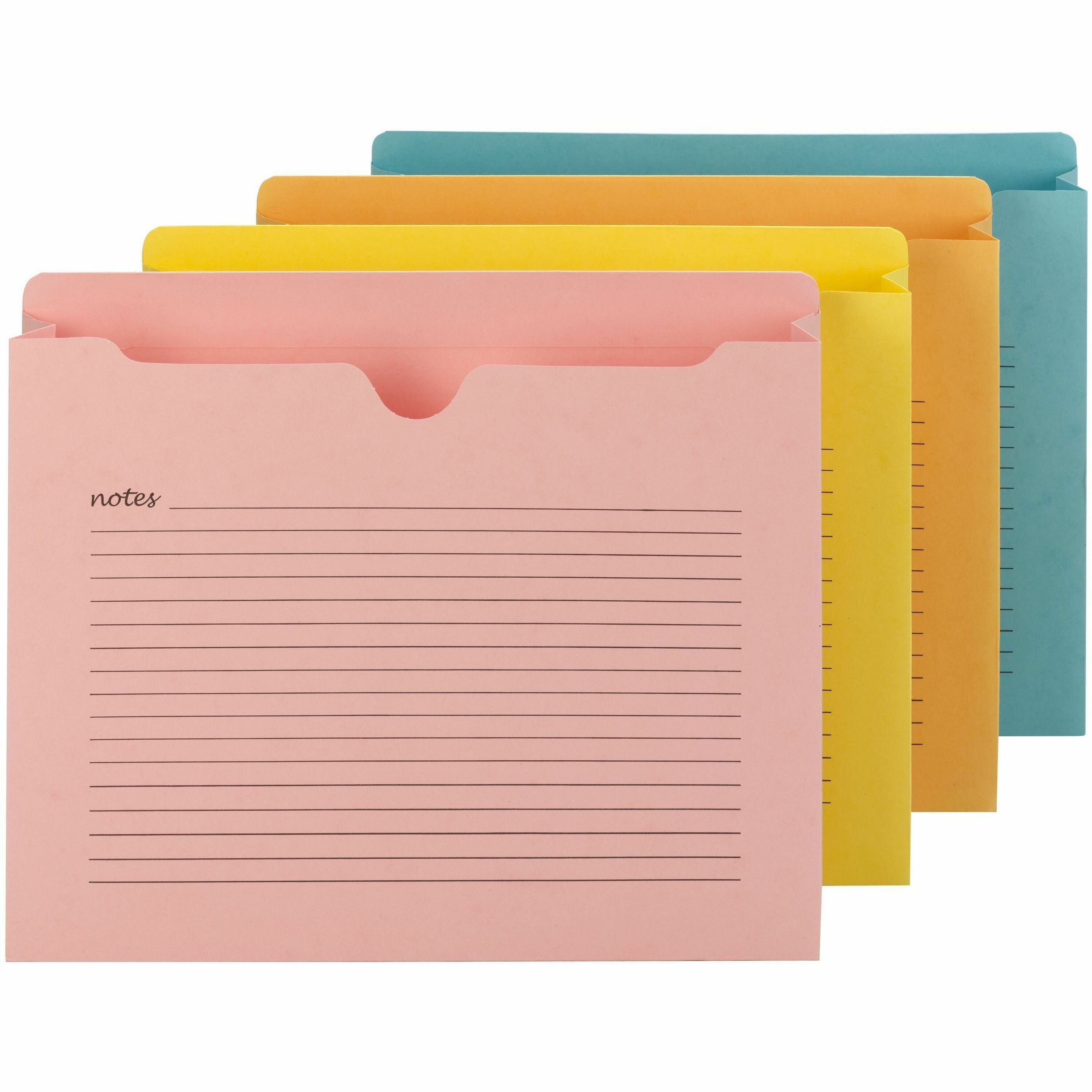 Smead Straight Tab Cut Letter Recycled File Jacket - 8 1/2" x 11" - 2" Expansion - 2 Plys - Aqua, Goldenrod, Pink, Yellow - Preprinted, Closed Sides, Reinforced Tab, Closed Sides, Durable - 10% Recycled - 12 / Pack