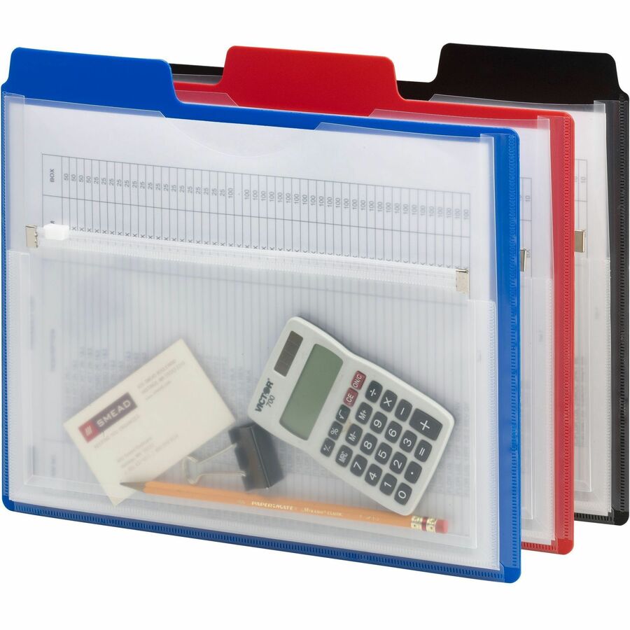 Smead 1/3 Tab Cut Letter Organizer Folder - 8 1/2" x 11" - 1/2" Expansion - 1 Pocket(s) - Blue, Red, Black - Water Proof, Durable, Tear Resistant, Moisture Resistant, Spill Resistant, Closed Sides, Acid-free - 3 / Pack