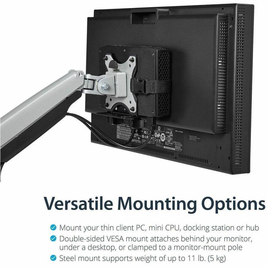 StarTech.com ACCSMNT Mounting Bracket for CPU, Thin Client, Docking Station, USB Hub, Monitor, Mac mini, Mini PC - Black