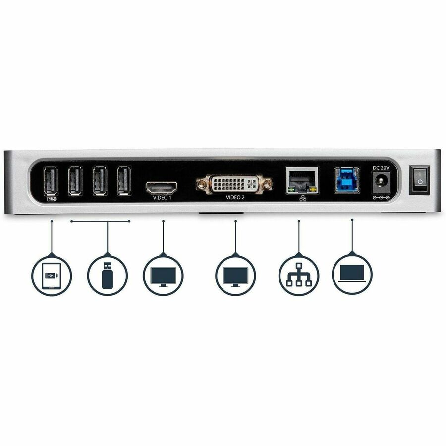 StarTech.com USB 3.0 Dual-Monitor Docking Station - HDMI and DVI / VGA