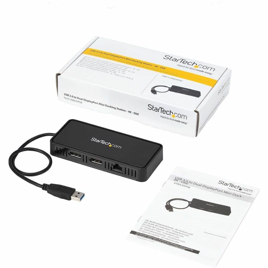 StarTech.com USB to Dual DisplayPort Mini Docking Station - Dual 4K 60Hz - GbE - USB 3.0