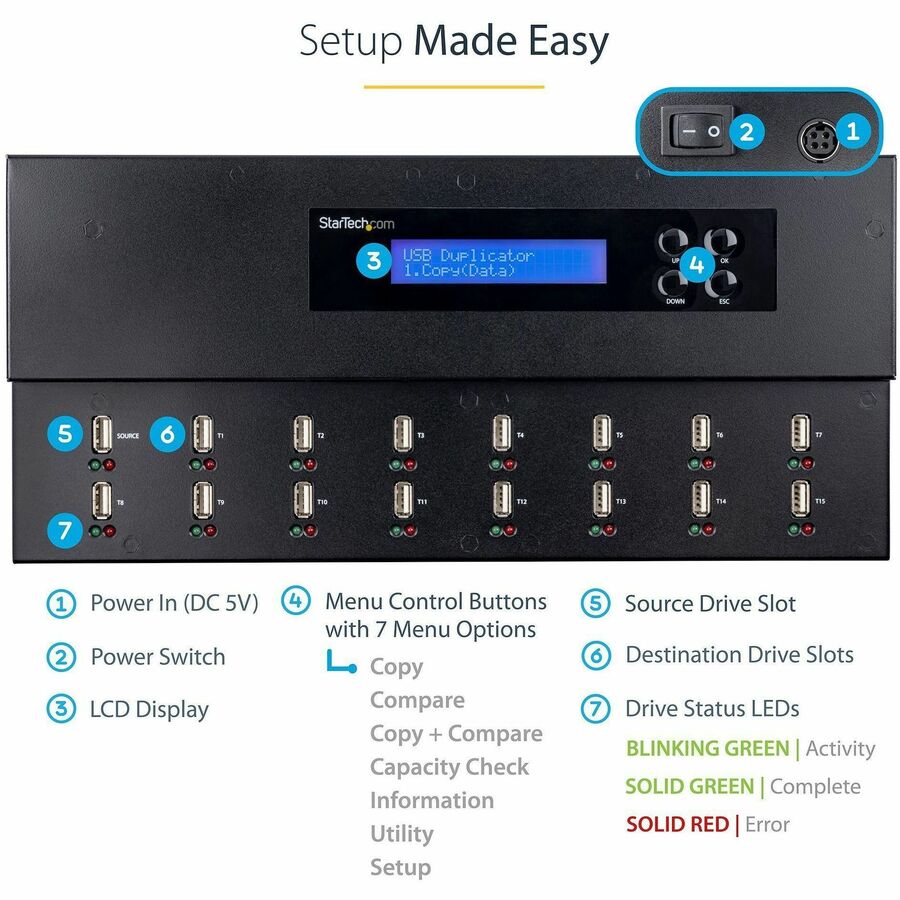 StarTech.com 1:15 Standalone USB Duplicator and Eraser - for USB Flash Drives