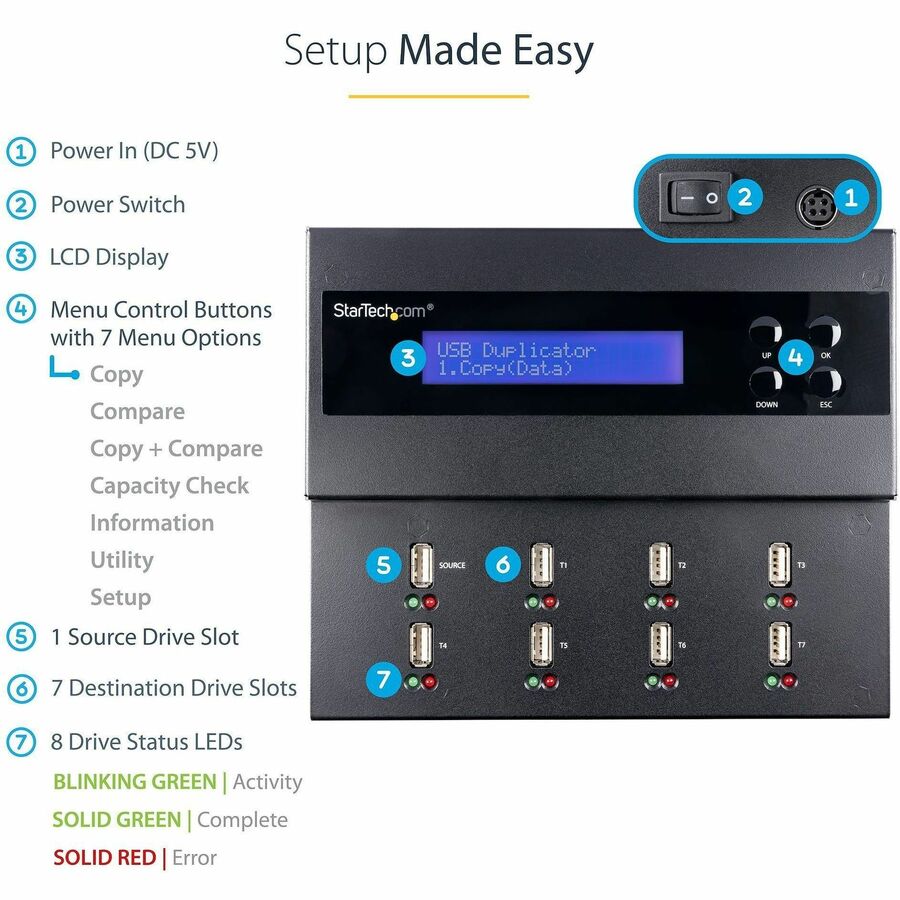 StarTech.com 1:7 Standalone USB Duplicator and Eraser - for USB Flash Drives