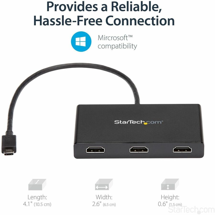 StarTech.com USB C to HDMI Multi-Monitor Adapter - 3-Port MST Hub - USB C Multi Monitor