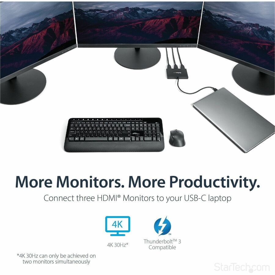 StarTech.com USB C to HDMI Multi-Monitor Adapter - 3-Port MST Hub - USB C Multi Monitor