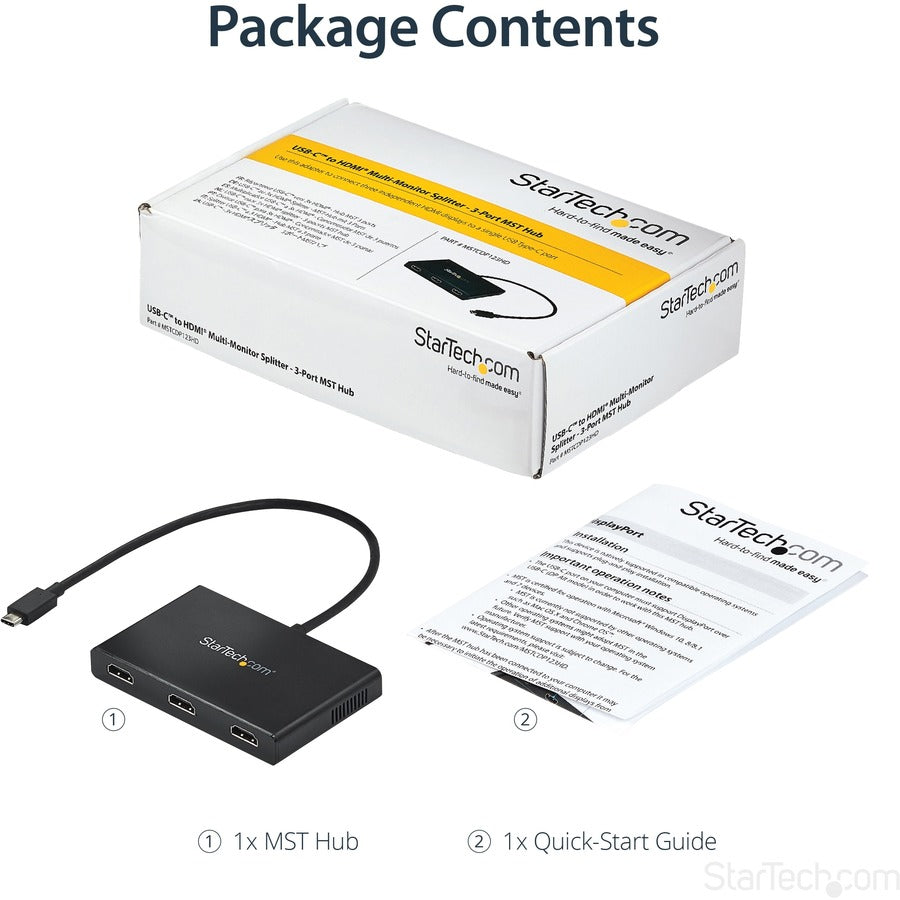 StarTech.com USB C to HDMI Multi-Monitor Adapter - 3-Port MST Hub - USB C Multi Monitor