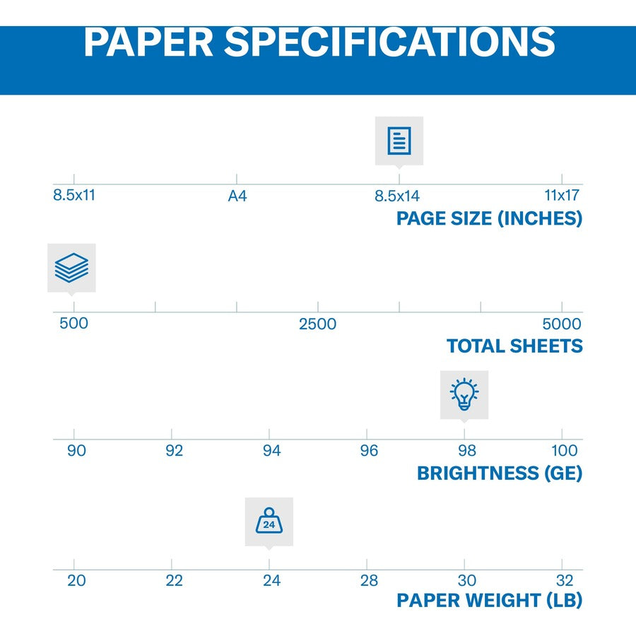 Hammermill Premium Laser Print Paper - White - 98 Brightness - Legal - 8 1/2" x 14" - 24 lb Basis Weight - Ultra Smooth - Sustainable Forestry Initiative (SFI) - White - 500 / Pack