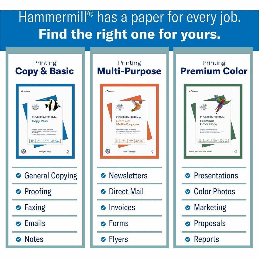 Hammermill Copy Plus Paper - White - 92 Brightness - Legal - 8 1/2" x 14" - 20 lb Basis Weight - Sustainable Forestry Initiative (SFI) - Acid-free, Quick Drying - White - 500 / Ream