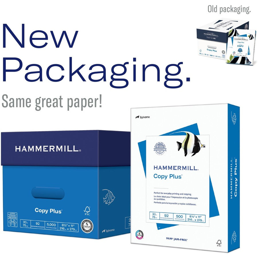 Hammermill Copy Plus Paper - White - 92 Brightness - Letter - 8 1/2" x 11" - 20 lb Basis Weight - Acid-free, Quick Drying - White - 500 / Ream