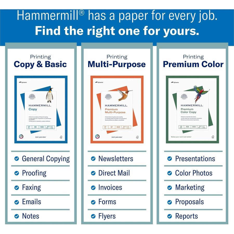Hammermill Premium Laser Print Copy Paper - White - 98 Brightness - Letter - 8 1/2" x 11" - 24 lb Basis Weight - Ultra Smooth - Sustainable Forestry Initiative (SFI) - White - 500 / Ream
