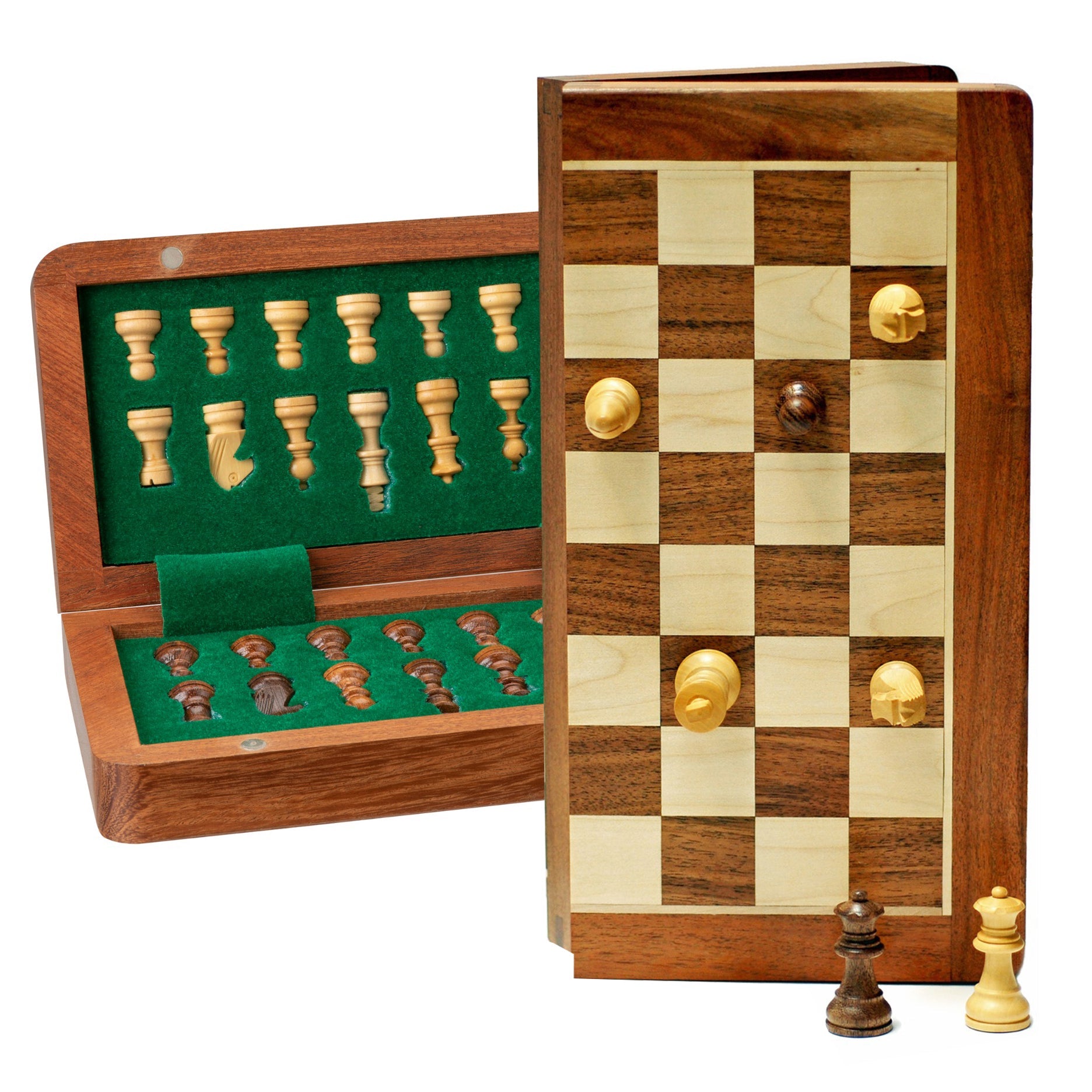 Travel Magnetic Wood Folding Chess Set, 7.625 inches