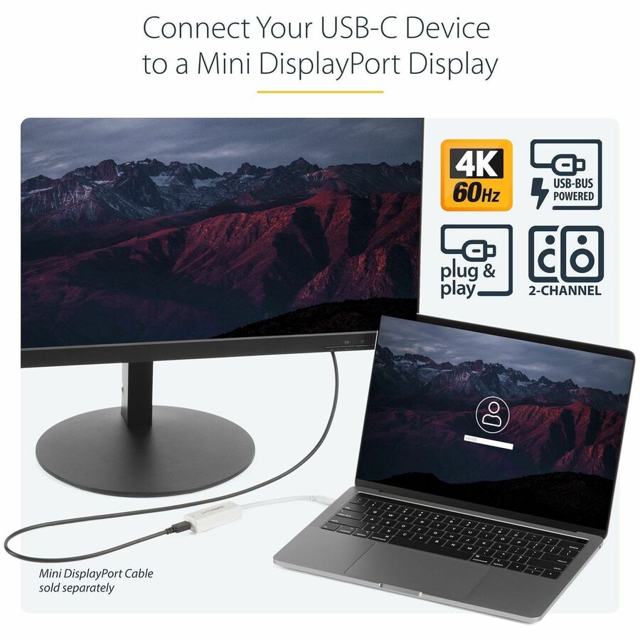 StarTech.com USB C to Mini DisplayPort Adapter - USB C to mDP Adapter - 4K 60Hz