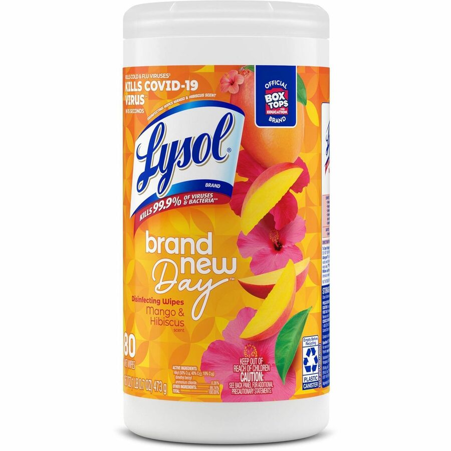 Lysol Brand New Day Disinfecting Wipes - Mango Scent - Disinfectant, Pre-moistened, Strong - White - 80/Tub - 1 Each