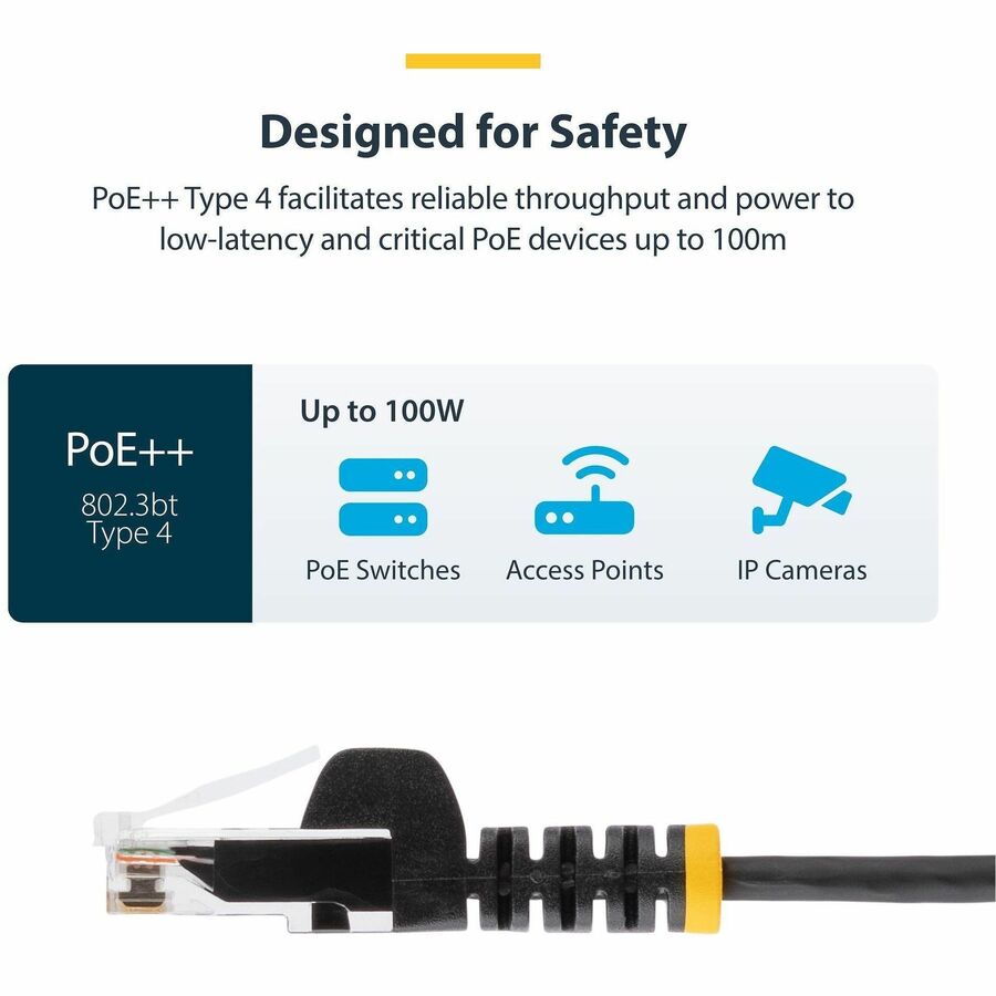 StarTech.com Cat.6 Patch Network Cable - 1 ft Category 6 Network Cable for Network Device - First End: 1 x RJ-45 Network - Male - Second End: 1 x RJ-45 Network - Male - Patch Cable - Gold Plated Connector - LSZH - 28 AWG - Black - 1 Each