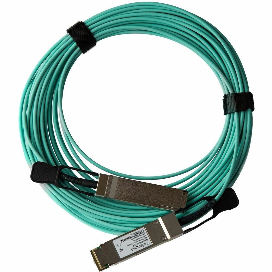 StarTech.com Fiber Optic Network Cable - 49.21 ft Fiber Optic Network Cable for Network Device, Server, Switch, Router, Transceiver - First End: 1 x QSFP+ Network - Male - Second End: 1 x QSFP+ Network - Male - 40 Gbit/s - Black - 1 Each