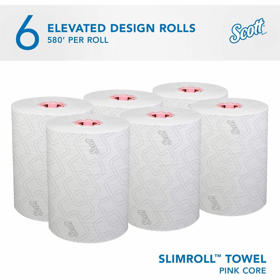 8" Width x 580 ft Length - White, Pink - Paper - 6 / Carton