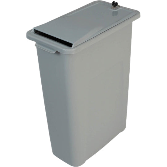 HSM Shred Disposal Bin, Tamper Proof Lid, Lockable Container, Gray, 24" x 11" x 20", 1 Each