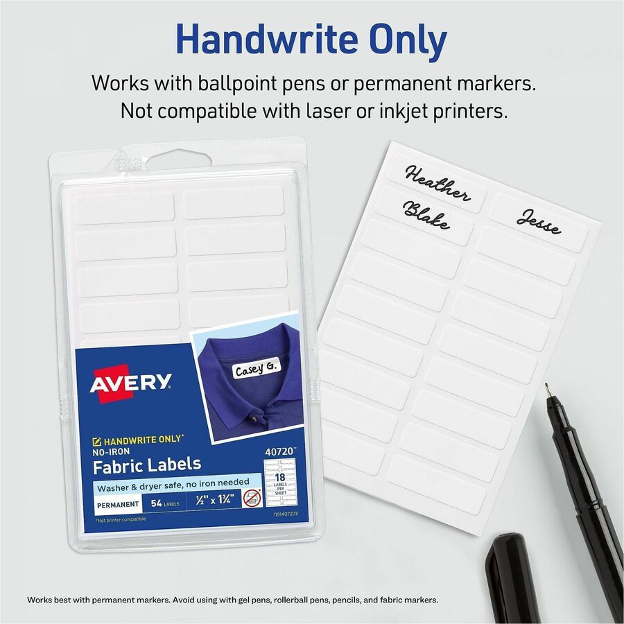 Waterproof - 1/2" Widthss x 1 3/4" Length - Permanent Adhesive - Rectangle - Matte - White - Film - Permanent Adhesive, Durable, Washing Resistant, Dryer Safe - 18 / Sheet - 3 Total Sheets - 54 Total Label(s) - 54/Pack - 18 / Carton