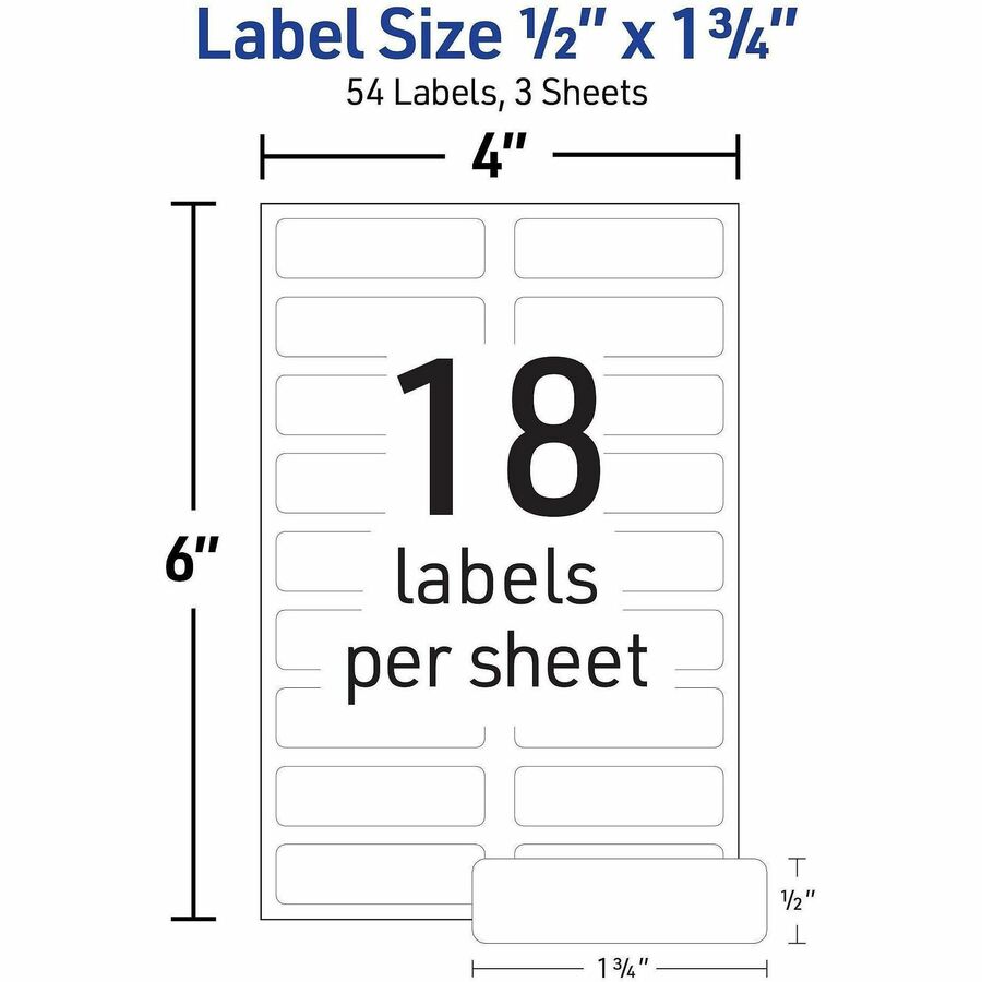 Waterproof - 1/2" Widthss x 1 3/4" Length - Permanent Adhesive - Rectangle - Matte - White - Film - Permanent Adhesive, Durable, Washing Resistant, Dryer Safe - 18 / Sheet - 3 Total Sheets - 54 Total Label(s) - 54/Pack - 18 / Carton