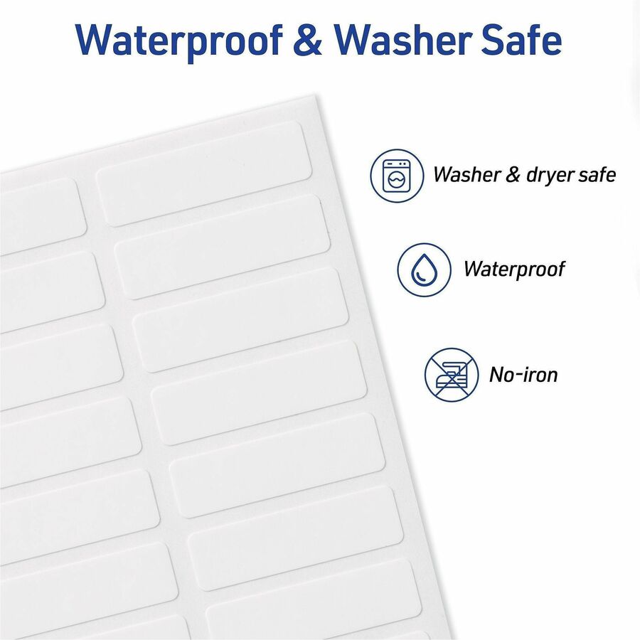 Waterproof - 1/2" Widthss x 1 3/4" Length - Permanent Adhesive - Rectangle - Matte - White - Film - Permanent Adhesive, Durable, Washing Resistant, Dryer Safe - 18 / Sheet - 3 Total Sheets - 54 Total Label(s) - 54/Pack - 18 / Carton