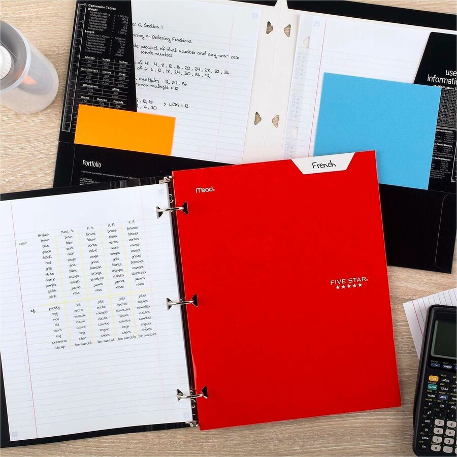 8 1/2" x 11" - 4 Pocket(s) - Paper - Black, Blue, Green, Purple, Red, Yellow - 0% Recycled - 6 / Pack