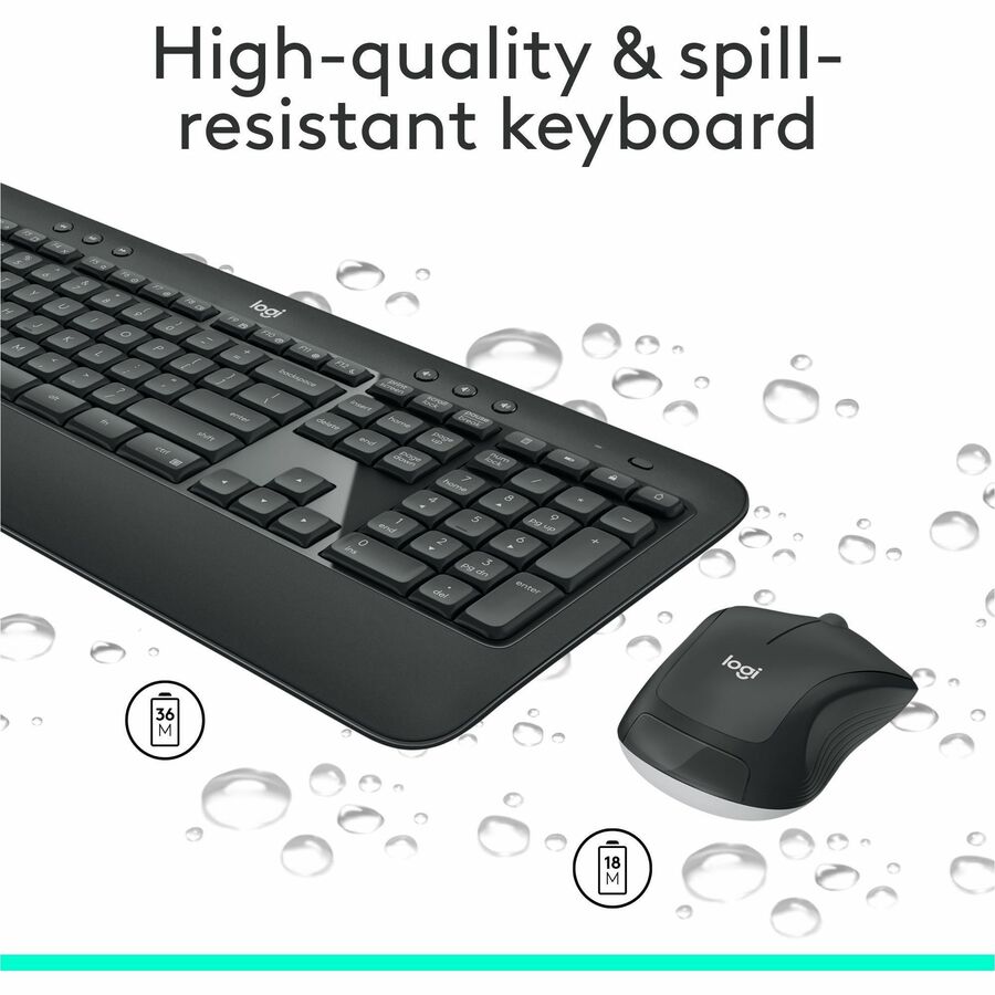 USB Wireless RF Keyboard - Black - USB Wireless RF Mouse - Optical - 1000 dpi - Scroll Wheel - QWERTY - Black - Media Player, Calculator, On/Off Switch, Battery Hot Key(s) - Symmetrical - AA - Compatible with Desktop Computer for PC - 1 Each