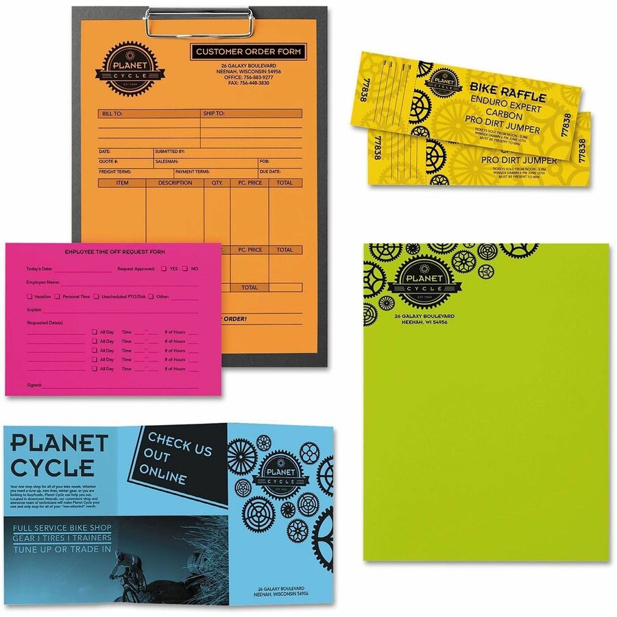Letter - 8 1/2" x 11" - 24 lb Basis Weight - Smooth - Lunar Blue, Terra Green, Cosmic Orange, Solar Yellow, Fireball Fuschia - 500 / Pack