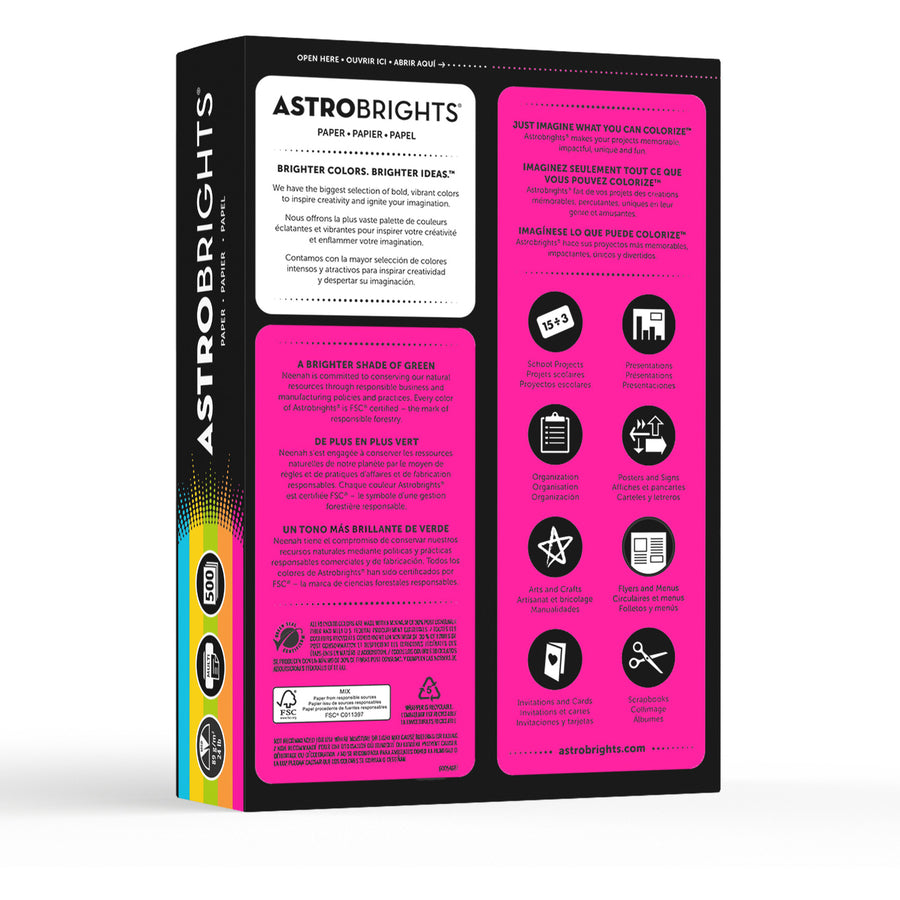 Letter - 8 1/2" x 11" - 24 lb Basis Weight - Smooth - Lunar Blue, Terra Green, Cosmic Orange, Solar Yellow, Fireball Fuschia - 500 / Pack