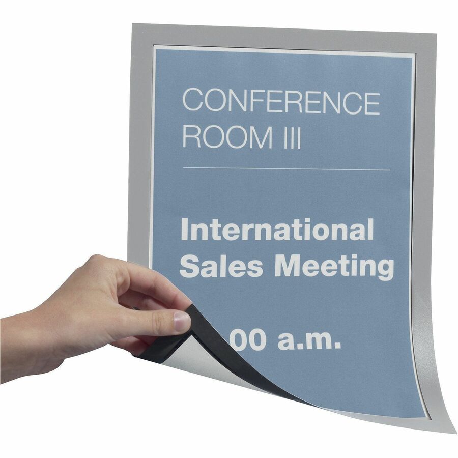 DURABLE DURAFRAME Document Frame - Holds 8.50" x 11" Insert - Rectangle - Surface - Horizontal, Vertical - Sturdy, Magnetic, Self-adhesive - Silver - 2 / Pack