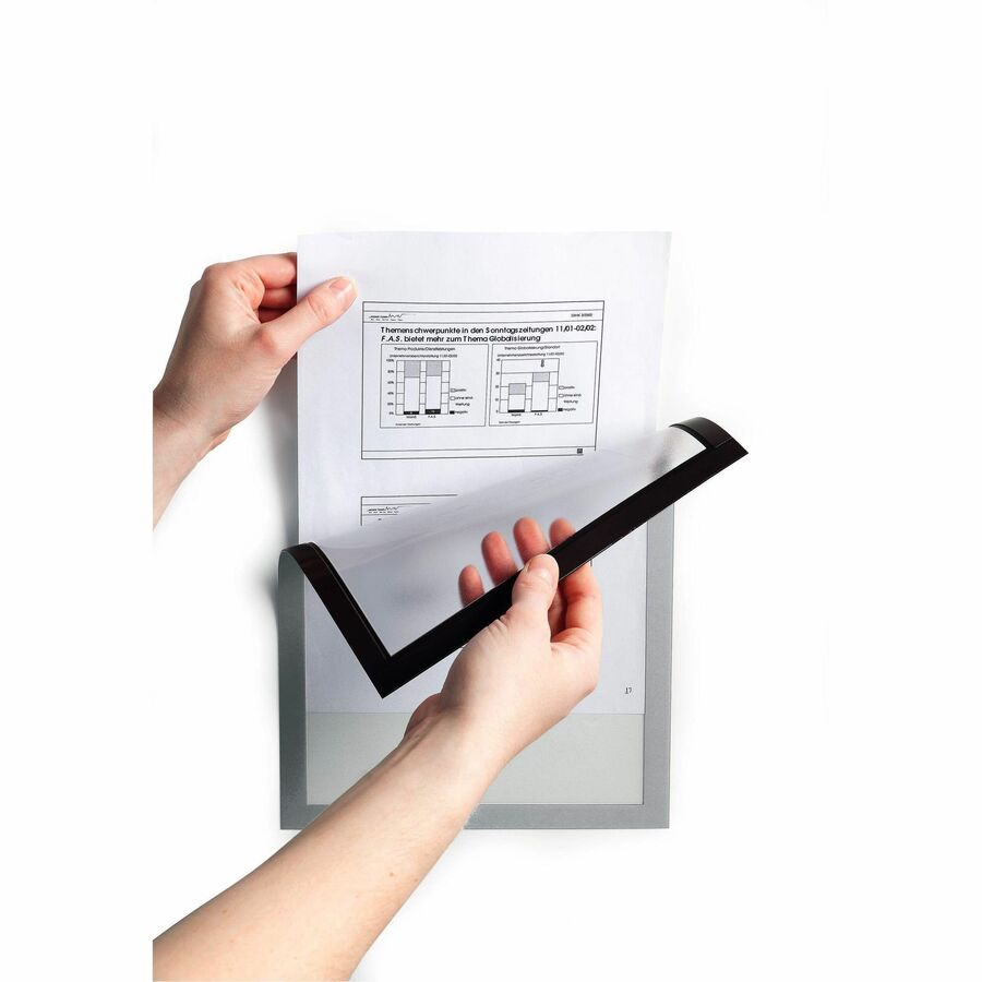 DURABLE DURAFRAME Document Frame - Holds 8.50" x 11" Insert - Rectangle - Surface - Horizontal, Vertical - Sturdy, Magnetic, Self-adhesive - Silver - 2 / Pack