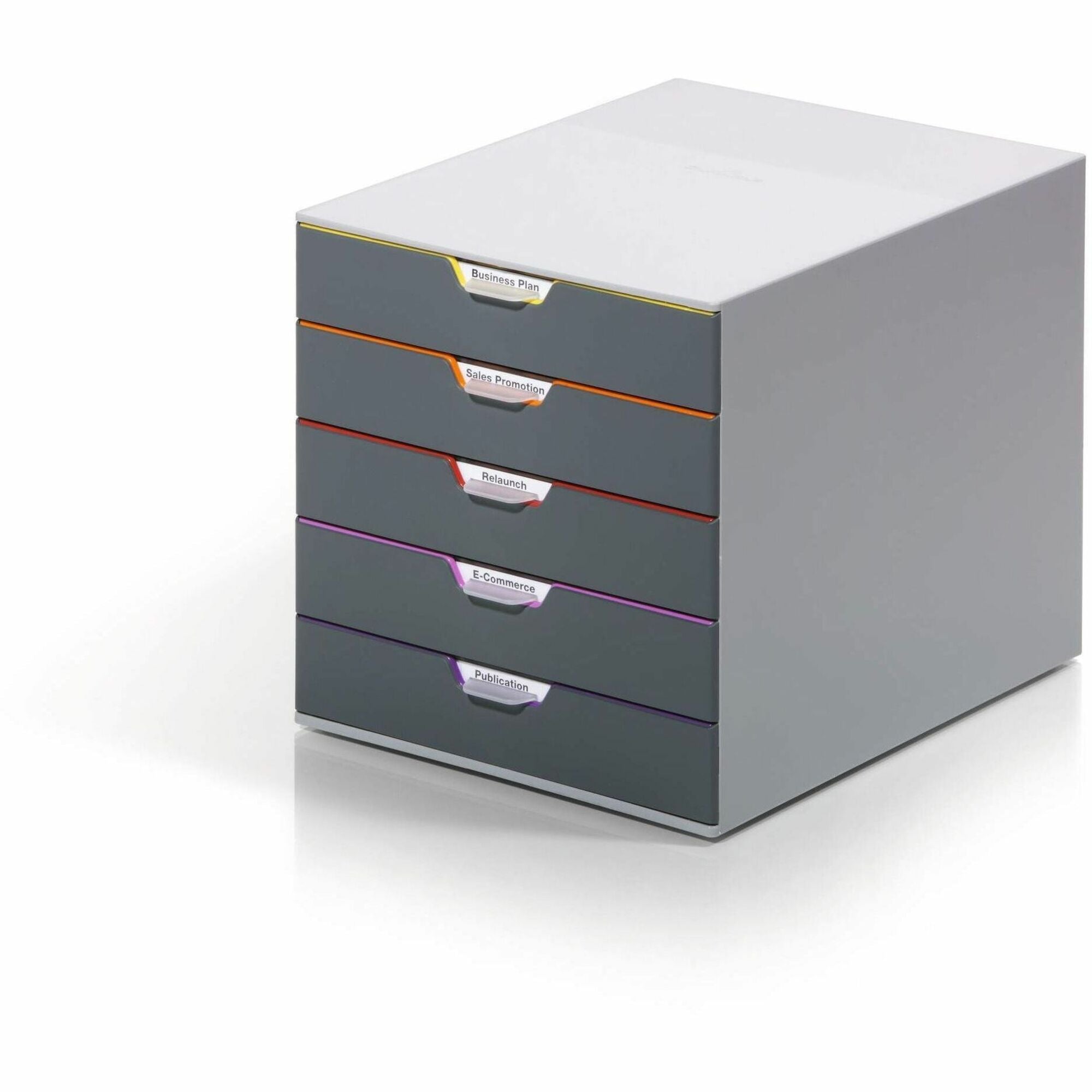 5 Drawer(s) - 11" Height x 11.50" Width x 14" Depth - Label Holder, Stackable, Non-slip Feet - Gray - Acrylonitrile Butadiene Styrene (ABS) - 1 Each
