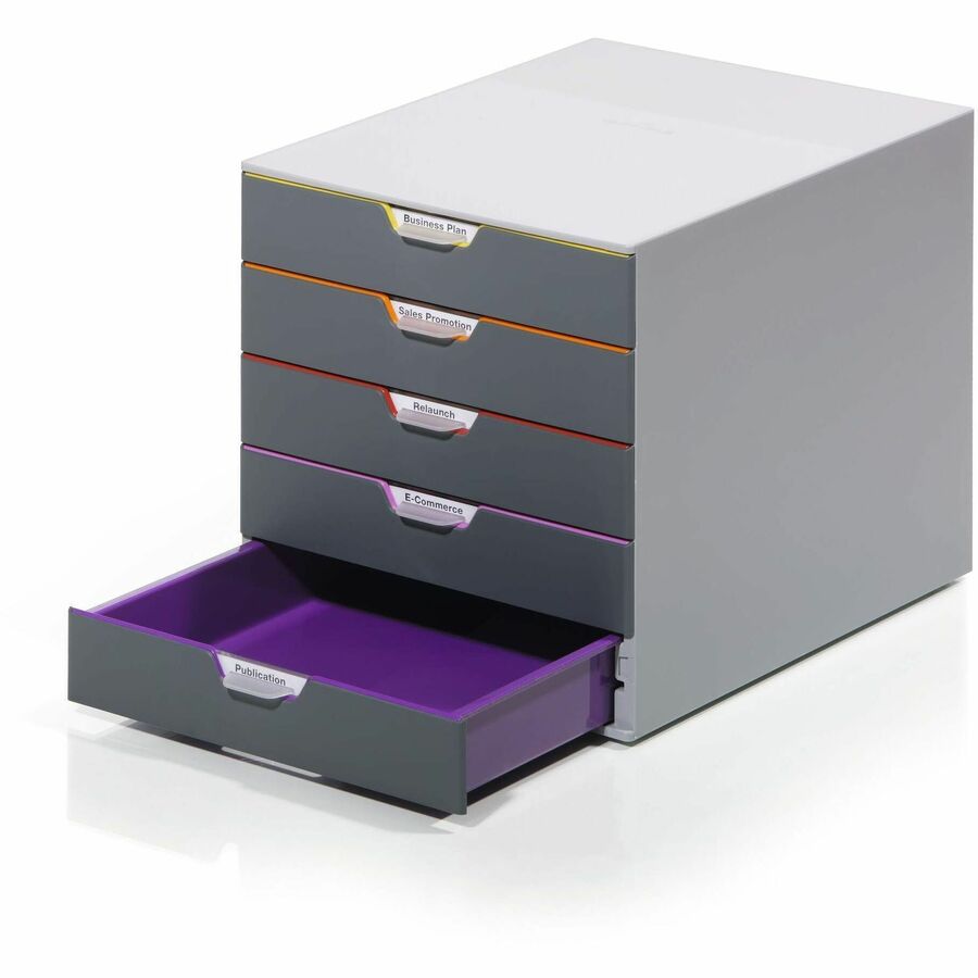 5 Drawer(s) - 11" Height x 11.50" Width x 14" Depth - Label Holder, Stackable, Non-slip Feet - Gray - Acrylonitrile Butadiene Styrene (ABS) - 1 Each