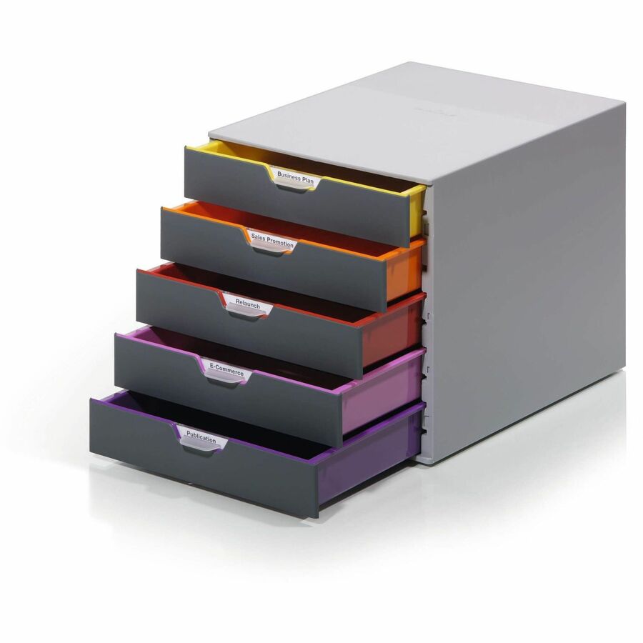 5 Drawer(s) - 11" Height x 11.50" Width x 14" Depth - Label Holder, Stackable, Non-slip Feet - Gray - Acrylonitrile Butadiene Styrene (ABS) - 1 Each