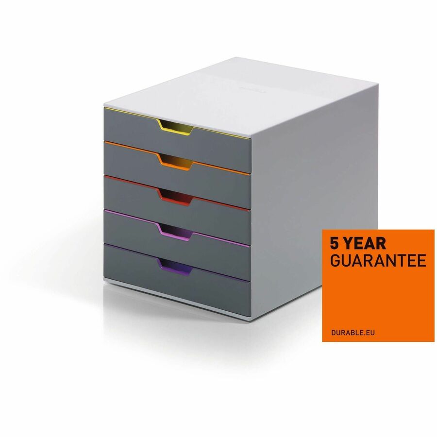 5 Drawer(s) - 11" Height x 11.50" Width x 14" Depth - Label Holder, Stackable, Non-slip Feet - Gray - Acrylonitrile Butadiene Styrene (ABS) - 1 Each