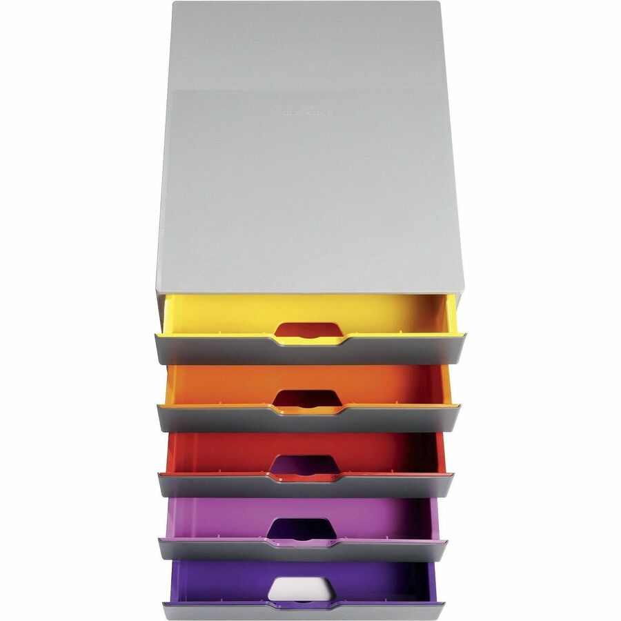 5 Drawer(s) - 11" Height x 11.50" Width x 14" Depth - Label Holder, Stackable, Non-slip Feet - Gray - Acrylonitrile Butadiene Styrene (ABS) - 1 Each