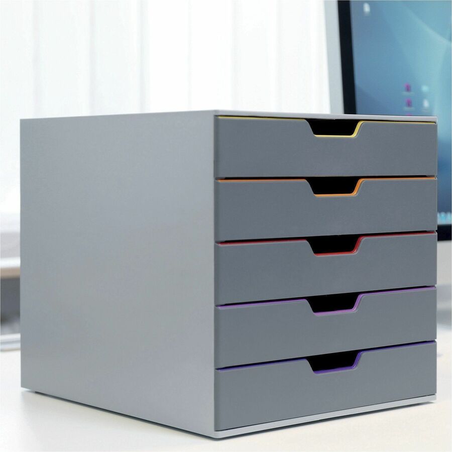 5 Drawer(s) - 11" Height x 11.50" Width x 14" Depth - Label Holder, Stackable, Non-slip Feet - Gray - Acrylonitrile Butadiene Styrene (ABS) - 1 Each