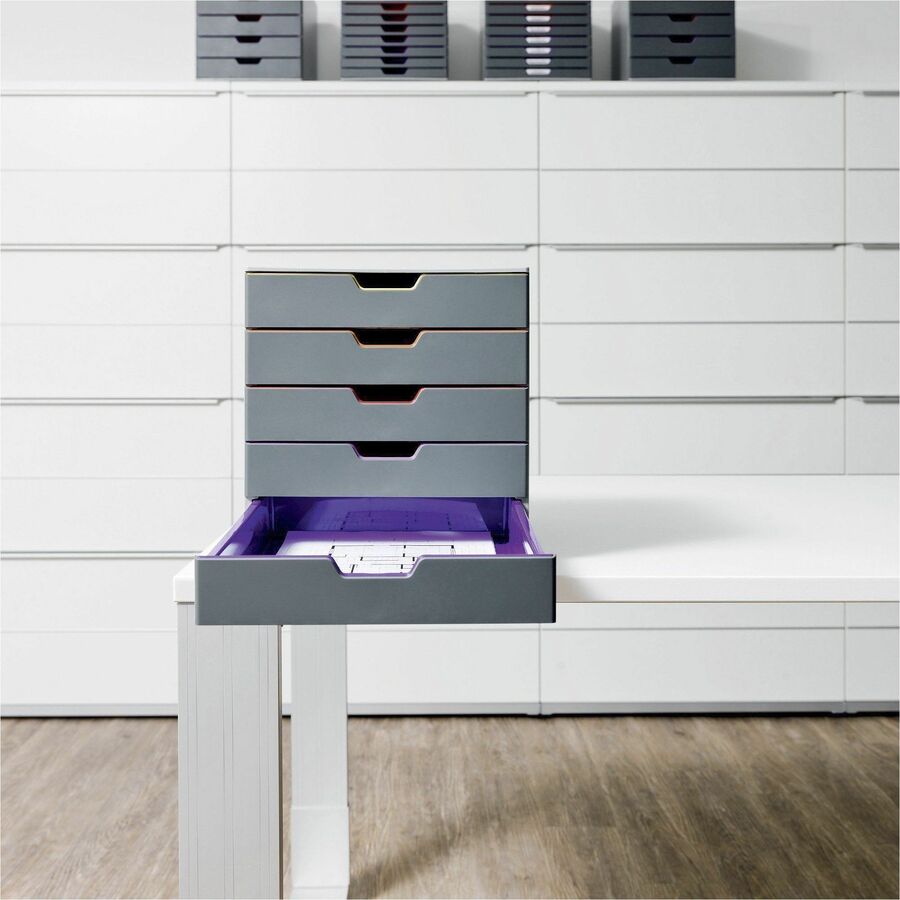 5 Drawer(s) - 11" Height x 11.50" Width x 14" Depth - Label Holder, Stackable, Non-slip Feet - Gray - Acrylonitrile Butadiene Styrene (ABS) - 1 Each